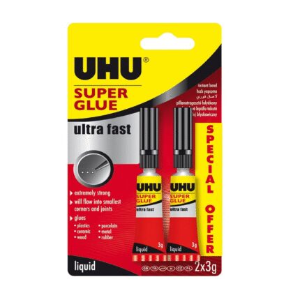 UHU super glue adhesive ultra fast twin tube pack 3g - single blister card-80