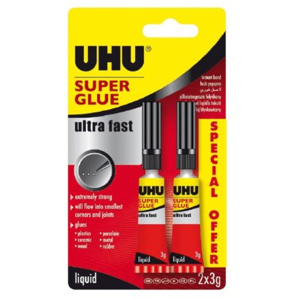 UHU super glue adhesive ultra fast twin tube pack 3g - single blister card-0