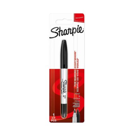 Sharpie twin tip fine and ultrafine permanent marker black ink - single blister card-0