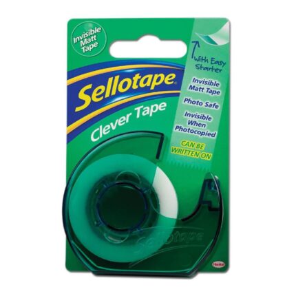 Sellotape clever matte (magic) tape roll with dispenser 18mm x 25M - pack of 6-0