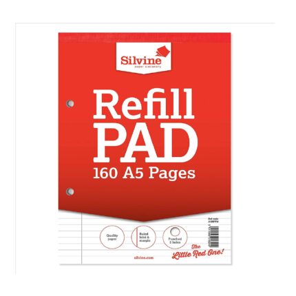 Silvine A5 feint lined with margin refill pads - pack of 6-0