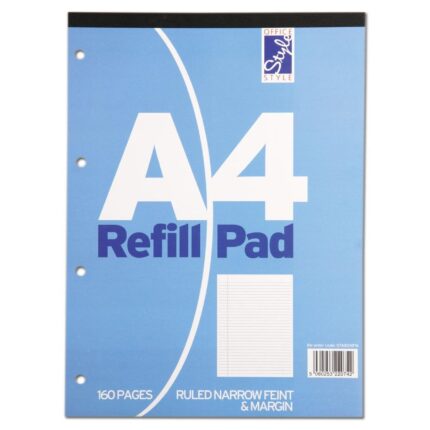 Office Style A4 refill pads - ruled narrow feint and margin - pack of 10-0