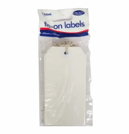County tie-on labels 60x120mm white (10 labels) hang pack - box of 12 hanging packs