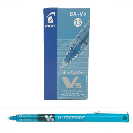 Pilot V5 Hi-Tecpoint rollerball pens 0.5mm tip light blue ink (BX-V5) - box of 12 pens-0