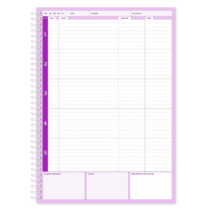 Silvine A4 academic teacher's planner 5 period day PURPLE cover-1135