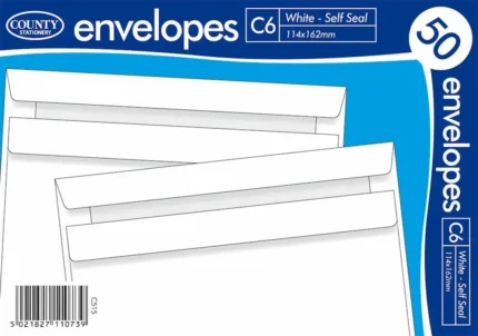 County C6 white self seal - pack of 50 envelopes