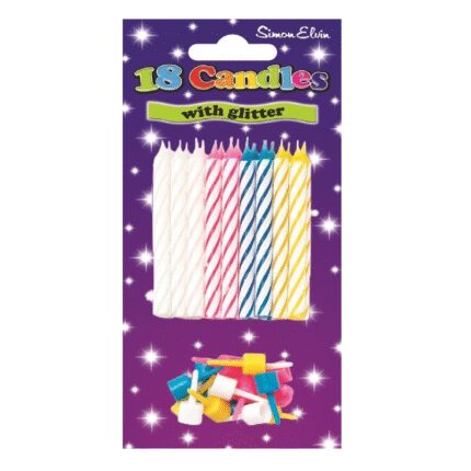 18 assorted colours spiral glitter candles with holders x 6 cards-0