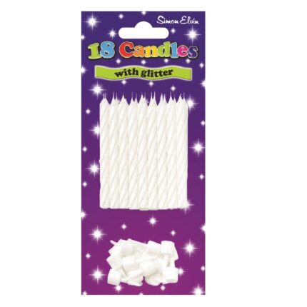 18 white spiral glitter candles with holders x 6 cards-0