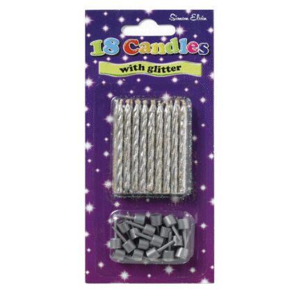 18 silver spiral glitter candles with holders x 6 cards-0