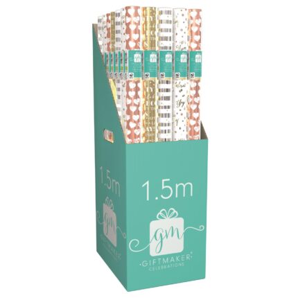 Giftmaker gift wrapping paper celebrations foil assorted designs 1.5m x 69cm - box of 36 rolls-0