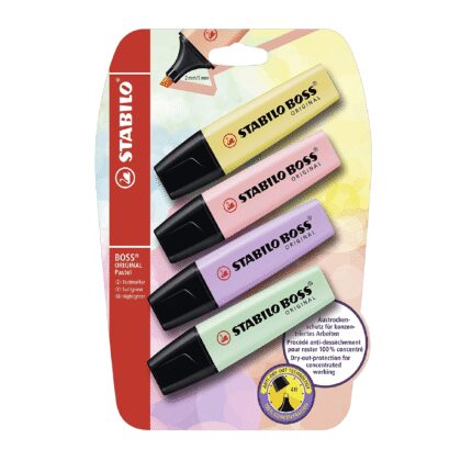 Stabilo boss original highlighter in 4 assorted pastel colours - single blister card-0