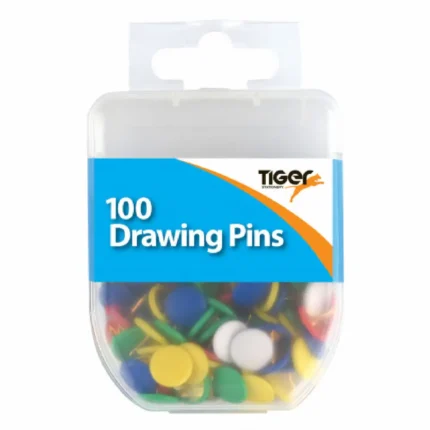 Tiger colour drawing pins in hang pack - inner of 10 packs