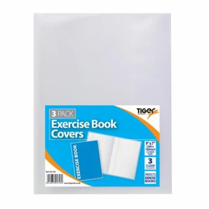 Tiger 9x7 inch clear plastic exercise book covers 3 pack - inner of 12 packs