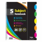 Tiger A4 5 part spiral project notebooks 125 lined ruled sheets - pack of 5 books