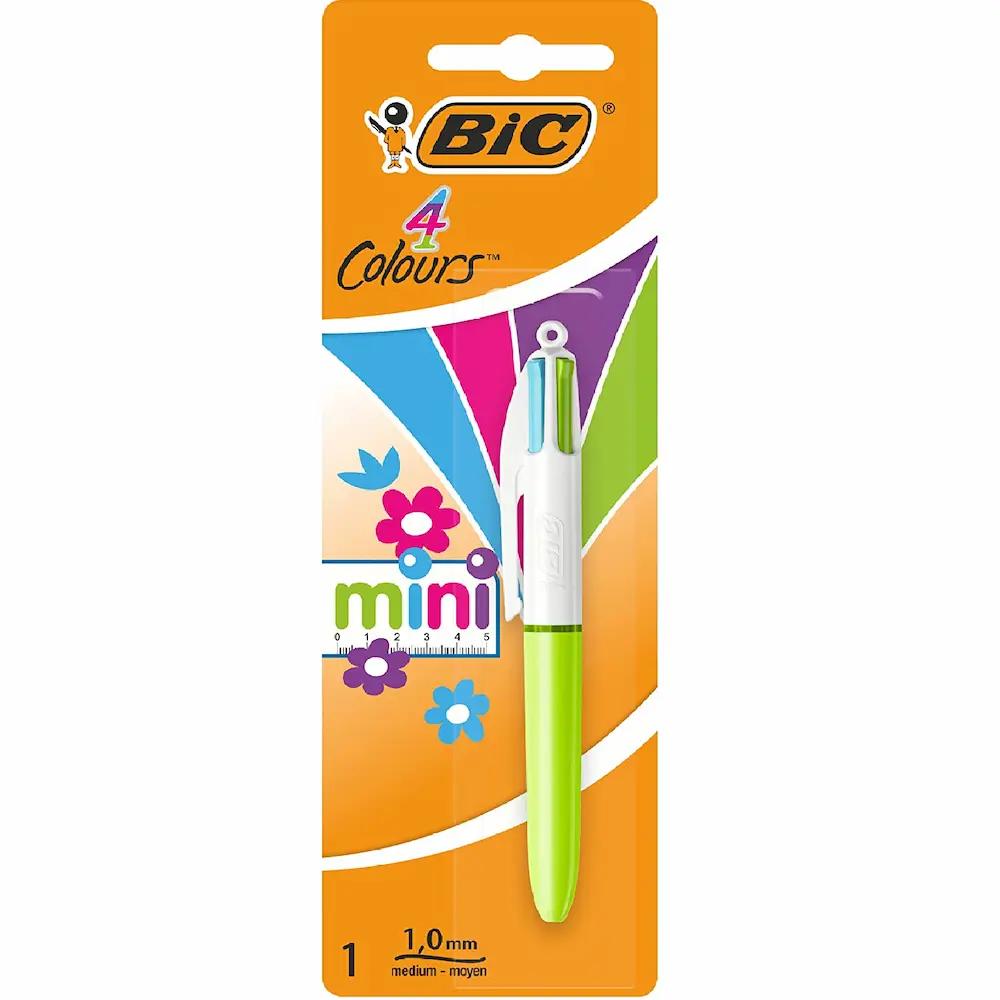 918511 BIC 4-colours mini ballpoint pen medium 1.0mm tip fun fashion colour ink colours - single blister card - Image 1