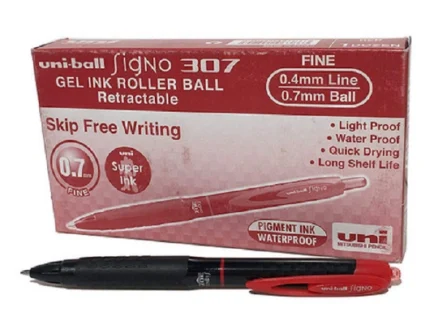 Uniball signo 0.7mm retractable rollerball pen UMN-307 red - box of 12 pens