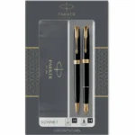 Parker sonnet duo gloss black with gold trim ballpoint pen & fountain pen gift set - single retail hang pack set