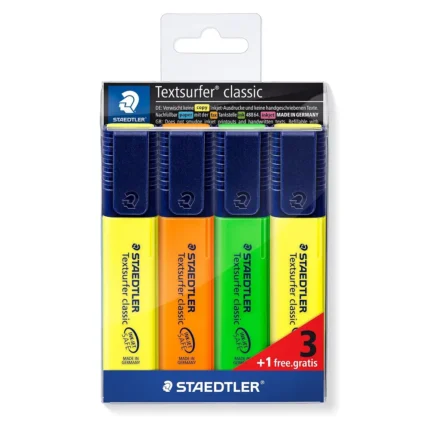 Staedtler highlighter textsurfer set of 4 pens (3 assorted colours + 1 free) – single blister card