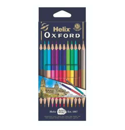 Helix Oxford erasable colouring pencils 12 assorted colours - single hang pack